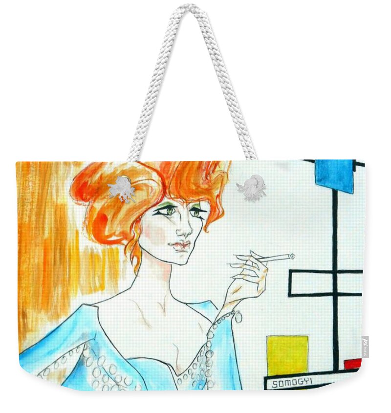 1960s Weekender Tote Bag featuring the painting Sixties Redhead No. 1 by Jayne Somogy