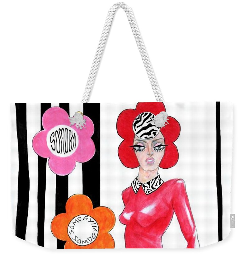 Mary Quant Weekender Tote Bag featuring the painting Sixties Redhead No. 4 by Jayne Somogy