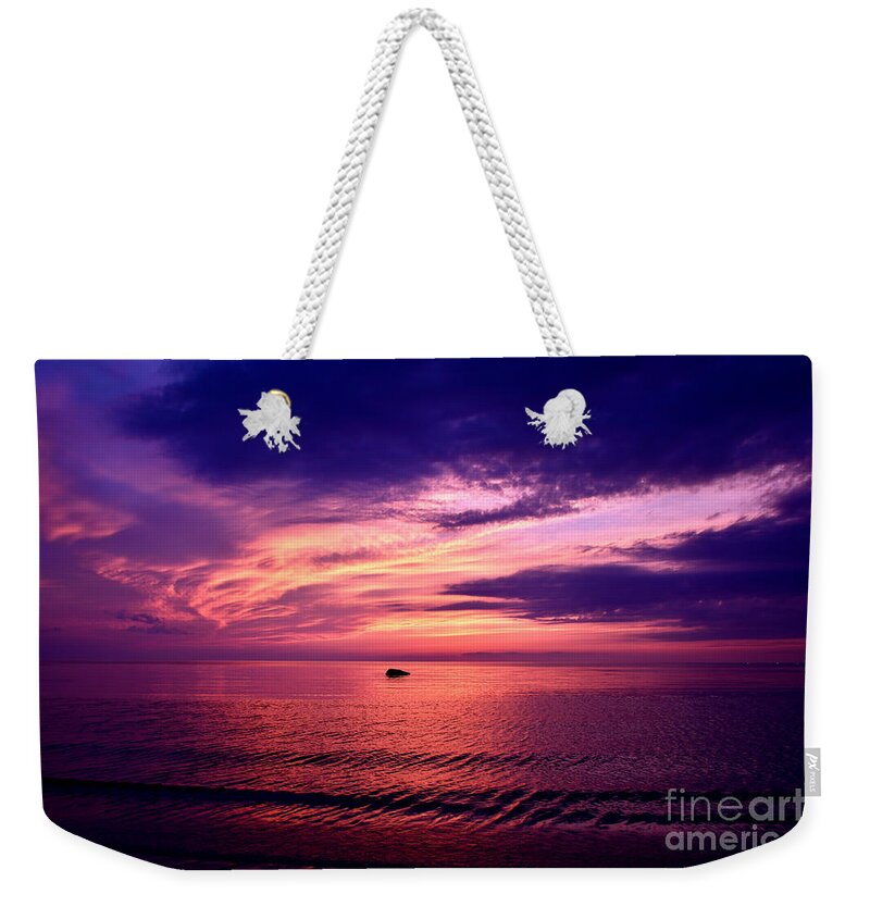 Sunset Weekender Tote Bag featuring the photograph Skaket Beach Sunset Splendor by Debra Banks