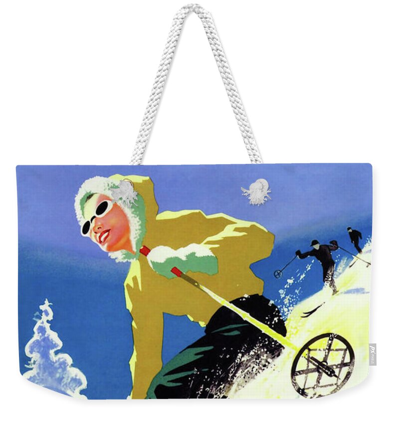 Winter Weekender Tote Bag featuring the digital art Ski Fun in Courchevel by Long Shot