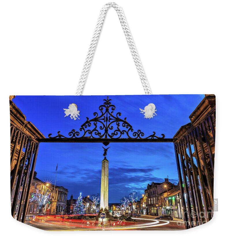 Christmas Weekender Tote Bag featuring the photograph Skipton Christmas Lights 2020 - War Memorial by Tom Holmes Photography