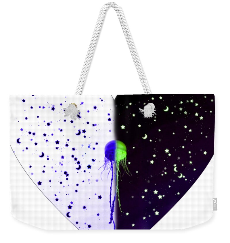Sky Weekender Tote Bag featuring the digital art SkY Heart Jellyfish by Auranatura Art