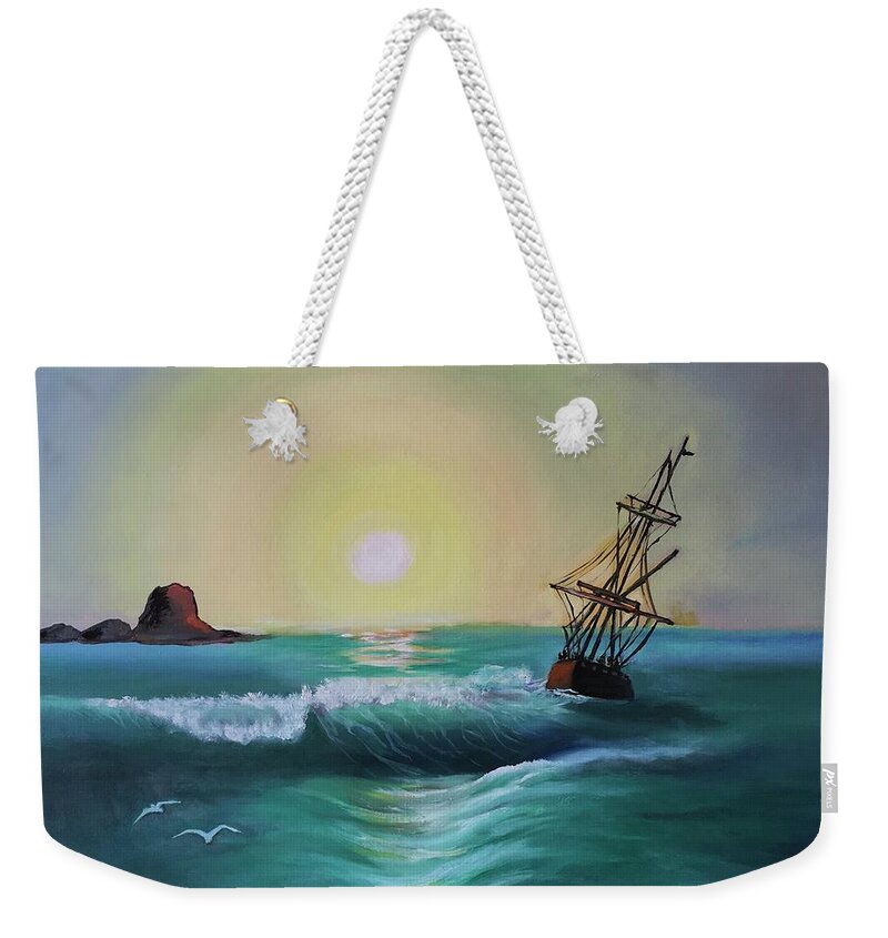 Ocean Weekender Tote Bag featuring the painting Sky under fire by Maria Karlosak