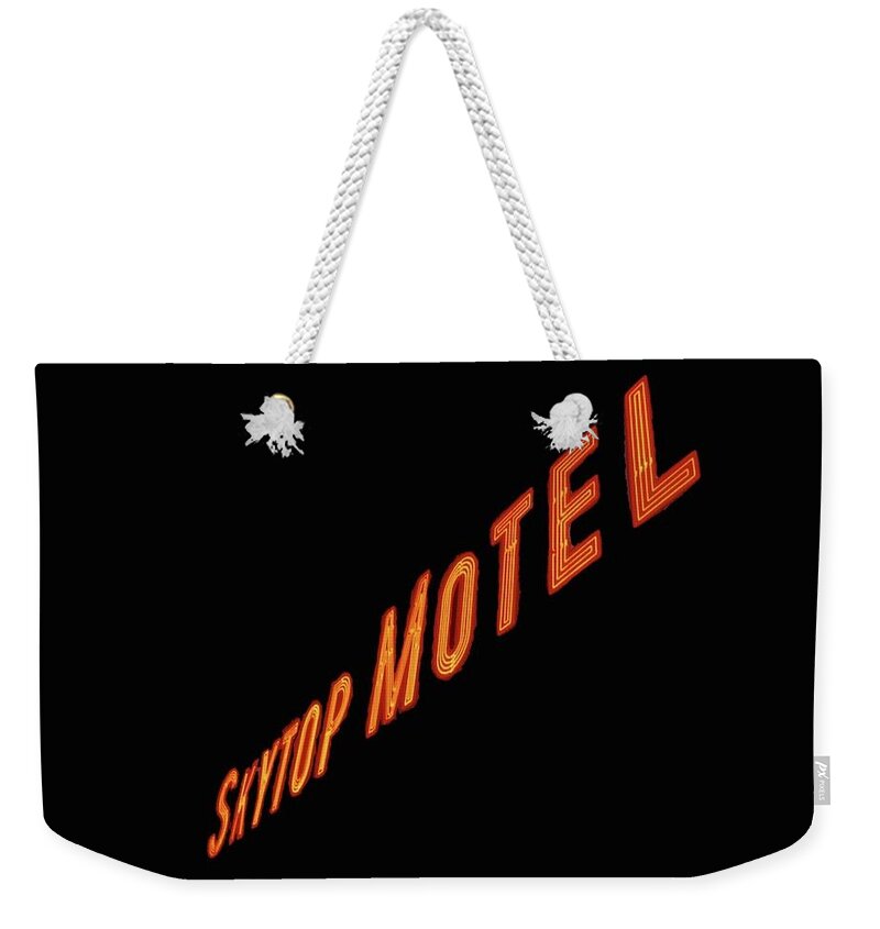 Neon Weekender Tote Bag featuring the photograph Skytop Motel by Leslie Porter