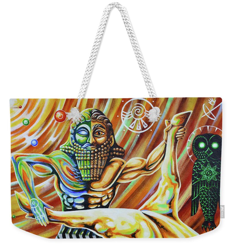Mesopotamia Weekender Tote Bag featuring the painting Slain Lies the Bully of Heaven by Victor Rosario