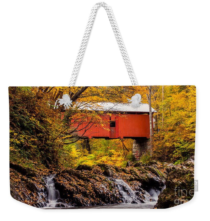 Vermont Weekender Tote Bag featuring the photograph Slaughterhouse Covered Bridge by New England Photography