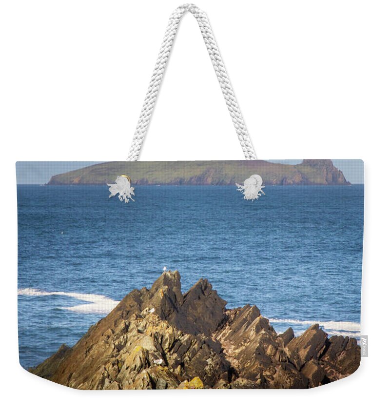 Blue Weekender Tote Bag featuring the photograph Sleeping Giant Blue and Gold by Mark Callanan