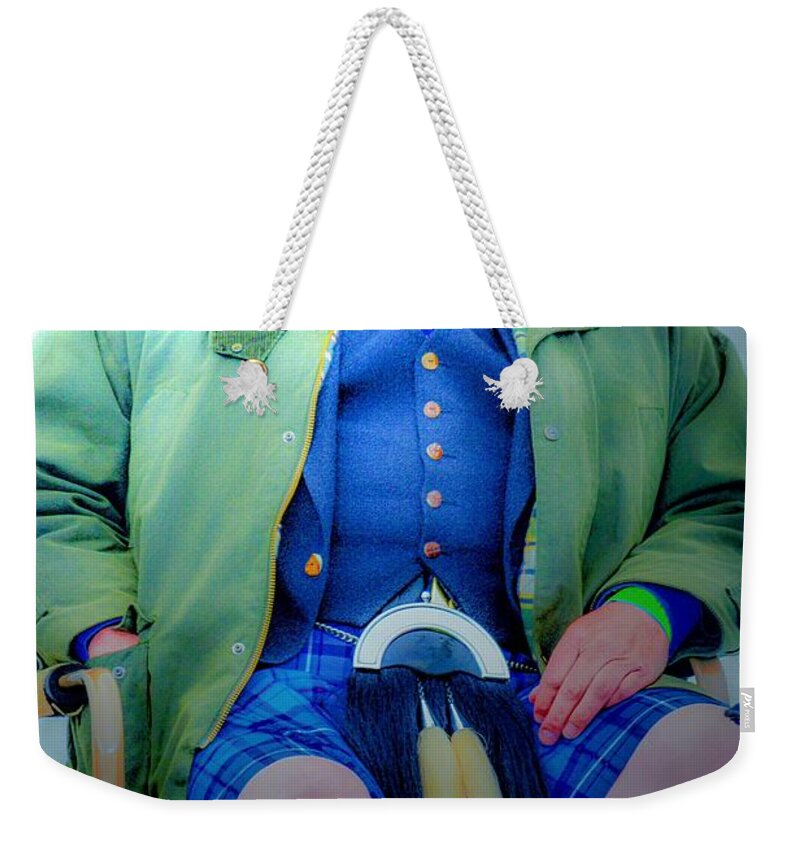 Scottish Weekender Tote Bag featuring the digital art Sleeping Piper by Addison Likins