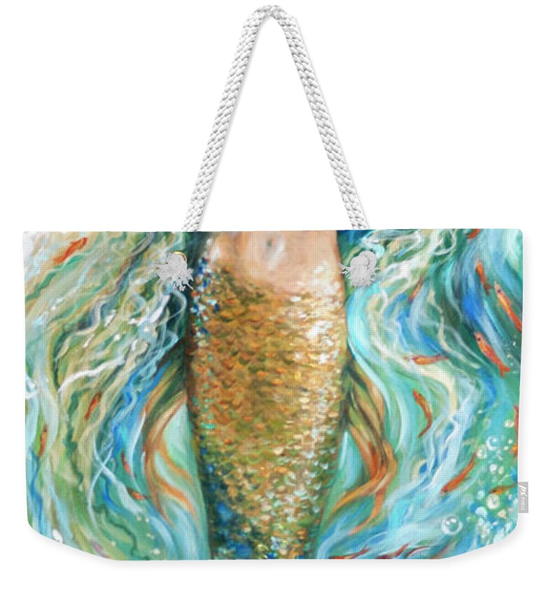 Mermaid Weekender Tote Bag featuring the painting Slumbering Mermaid by Linda Olsen