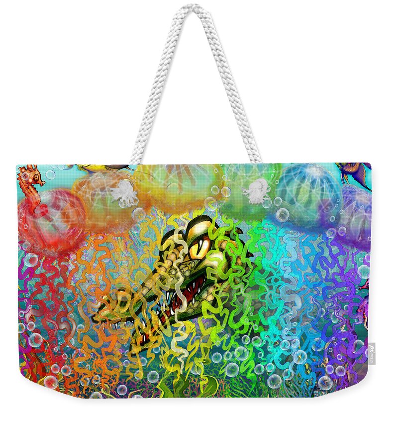 Aquatic Weekender Tote Bag featuring the digital art Smile of the Crocodile by Kevin Middleton