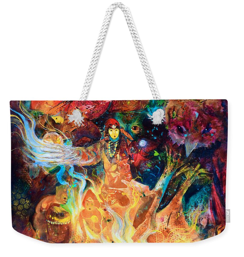 Vision Weekender Tote Bag featuring the painting Smoke Visions by Cynthia Westbrook