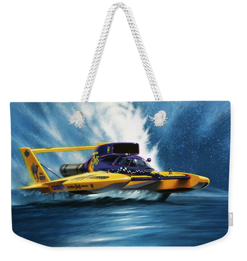 Nhra Funny Car Hell Fire Nitro Top Fuel Dragster Kenny Youngblood Unlimited Hydroplane Weekender Tote Bag featuring the painting Smokin Joe by Kenny Youngblood