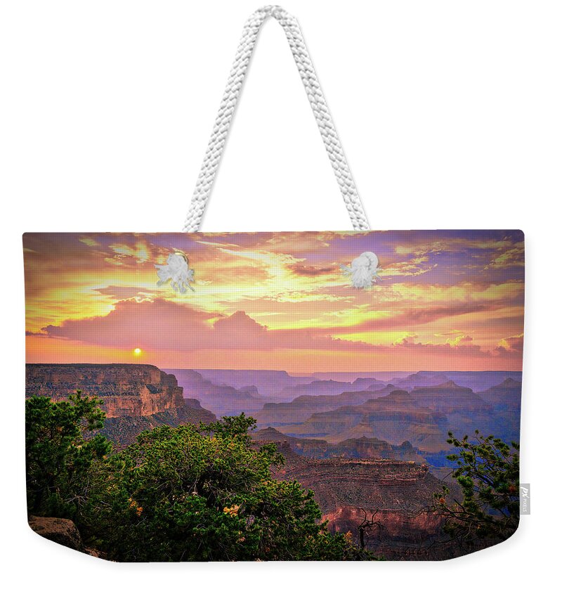 Grand Canyon Weekender Tote Bag featuring the photograph Smoky Grand Canyon Sunset by Chance Kafka