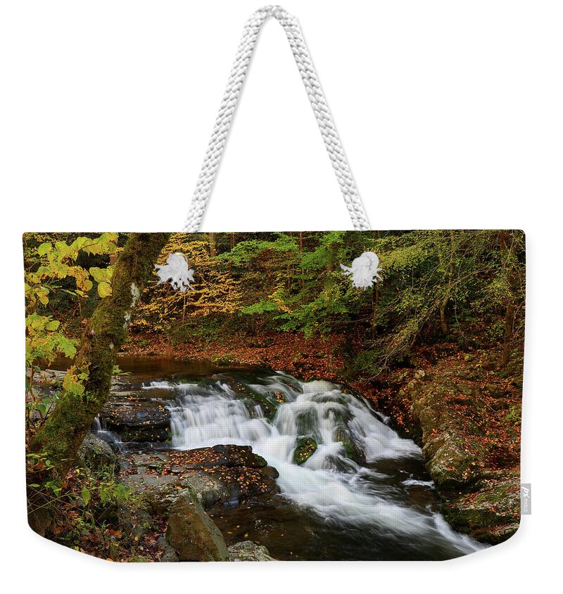 Smoky Mountains Waterfall In Autumn Weekender Tote Bag featuring the photograph Smoky Mountains Waterfall In Autumn by Dan Sproul