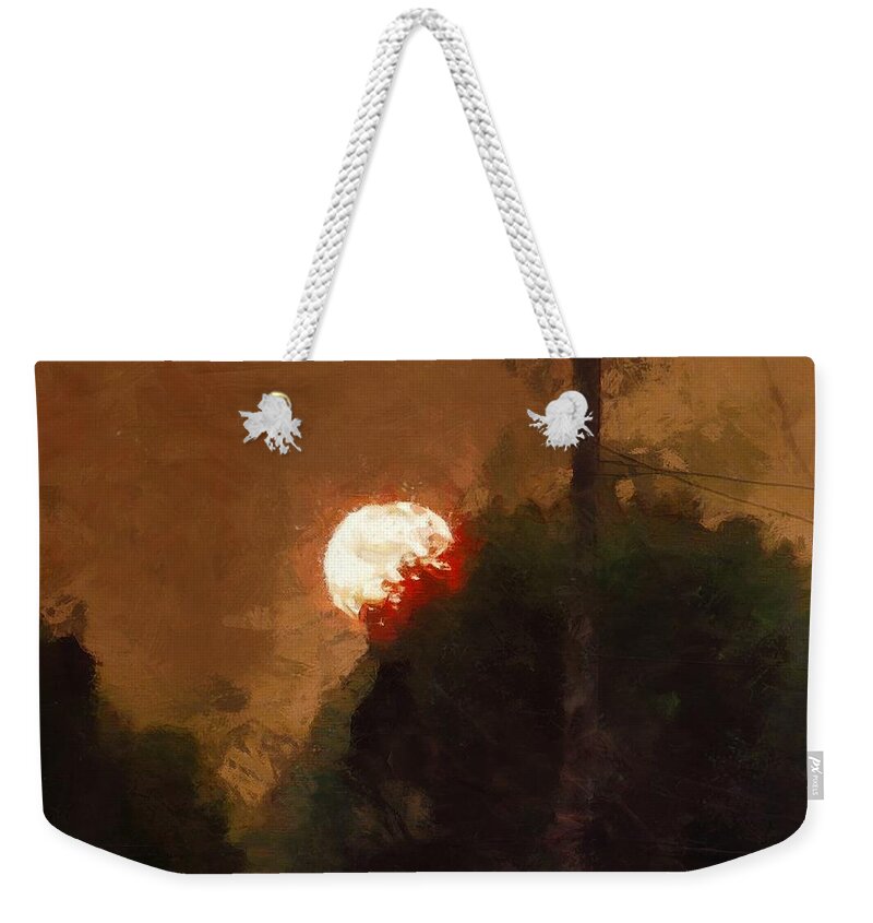 Sun Weekender Tote Bag featuring the mixed media Smoky Sunset by Christopher Reed