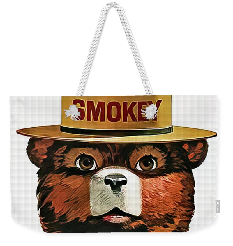 Smokey Weekender Tote Bag featuring the drawing Smokey the Bear Fire Prevention by M G Whittingham