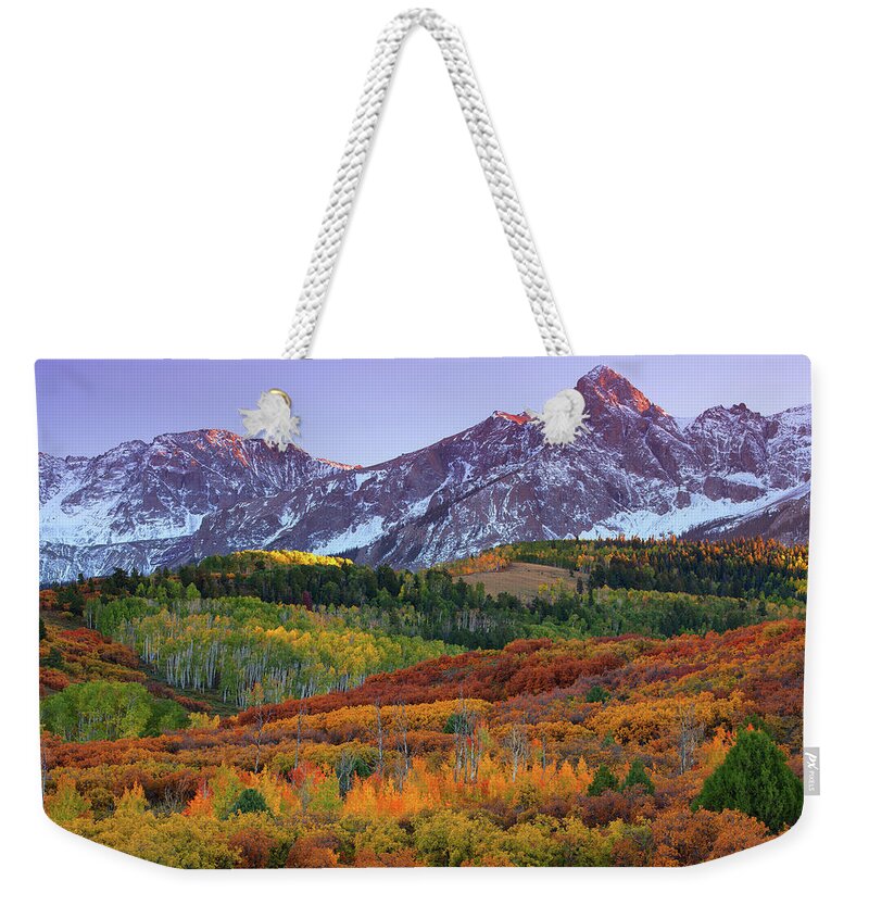 Sneffels Weekender Tote Bag featuring the photograph Sneffels Sunset by Darren White