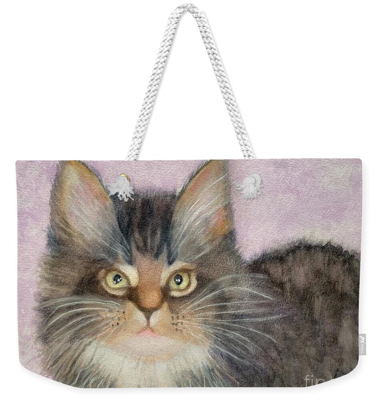 Maine Coon Weekender Tote Bag featuring the painting Snickers by Sue Carmony