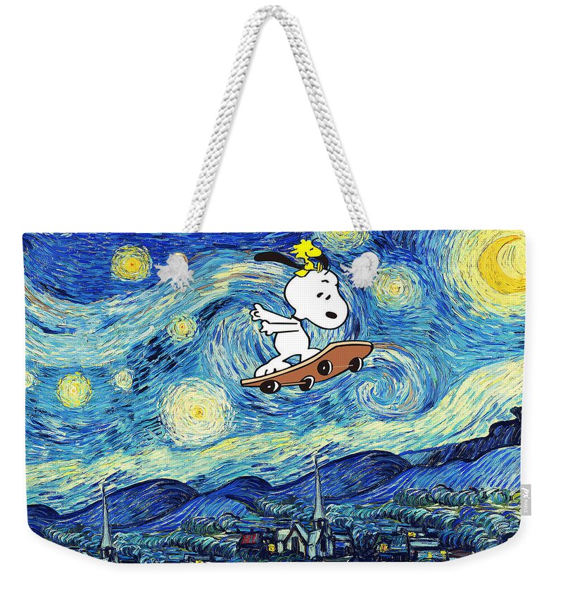 Snoopy -starry Night - Starry Night Van Gogh Weekender Tote Bag featuring the digital art Snoopy -Starry Night by Linyan Chen