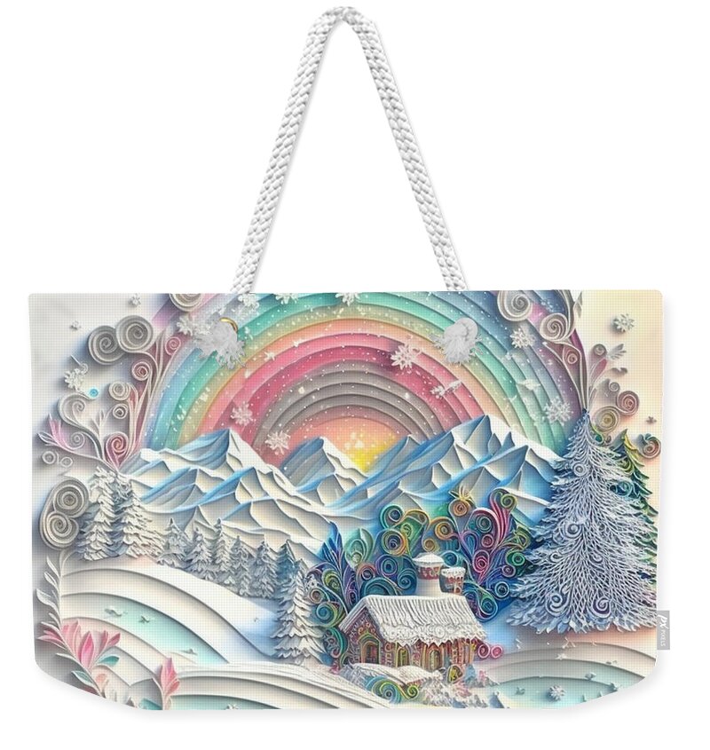 Paper Craft Weekender Tote Bag featuring the mixed media Snow And Rainbow I by Jay Schankman