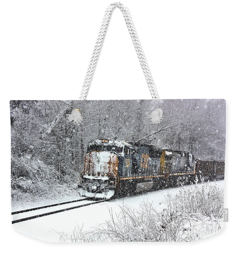 Snow And Trains Weekender Tote Bag featuring the photograph Snow and Steel 3 by Rick Lipscomb