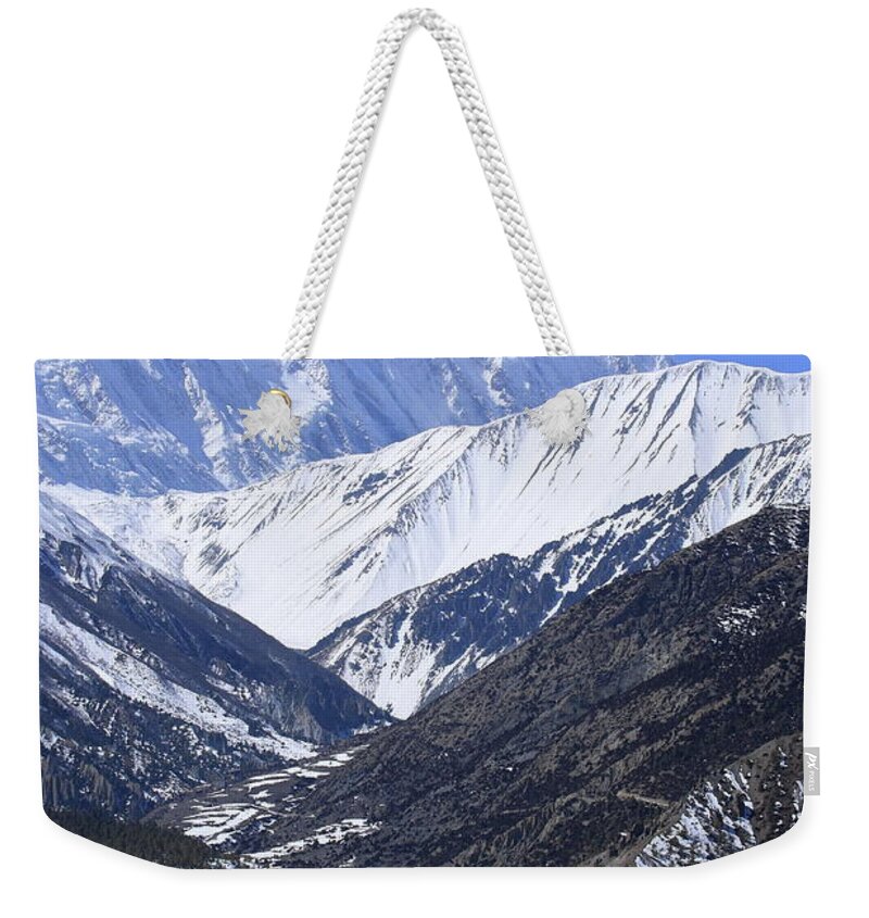 Nepal Weekender Tote Bag featuring the photograph Snow Capped Peak, The Himalayas, Nepal by Aidan Moran