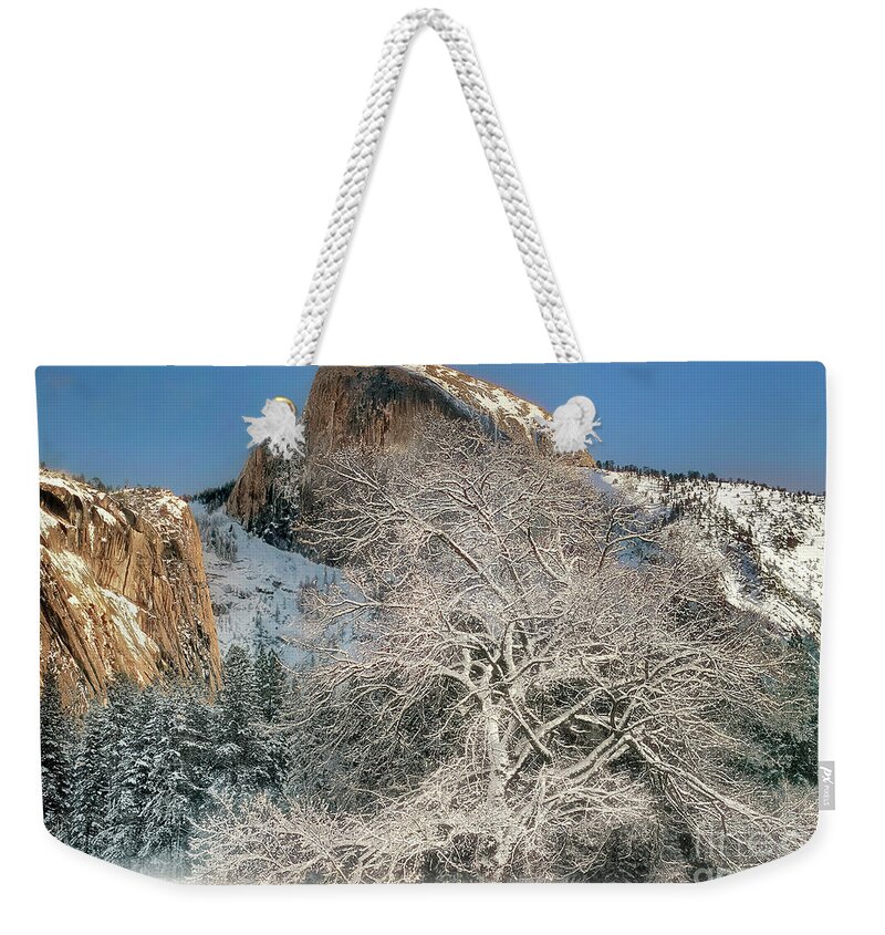 Dave Welling Weekender Tote Bag featuring the photograph Snow-covered Black Oak Half Dome Yosemite National Park California by Dave Welling