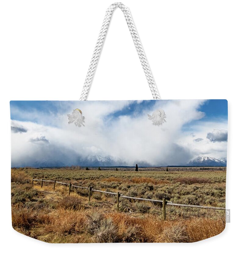 Snow Weekender Tote Bag featuring the photograph Snow Storm Grand Tetons by Mark Duehmig