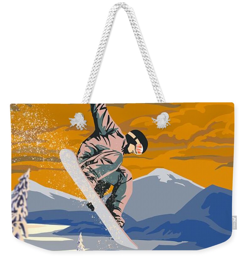 Snowboard Weekender Tote Bag featuring the painting Snowboarder Air by Sassan Filsoof