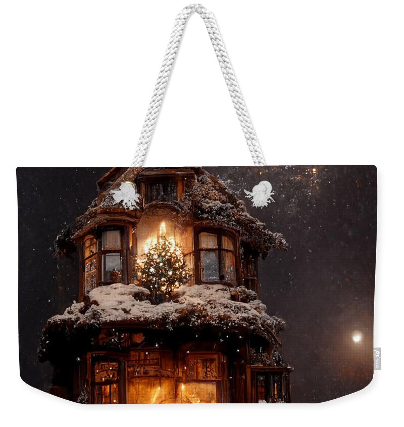 Snowfall Weekender Tote Bag featuring the mixed media Snowfall with Snowball Moon III by Jay Schankman