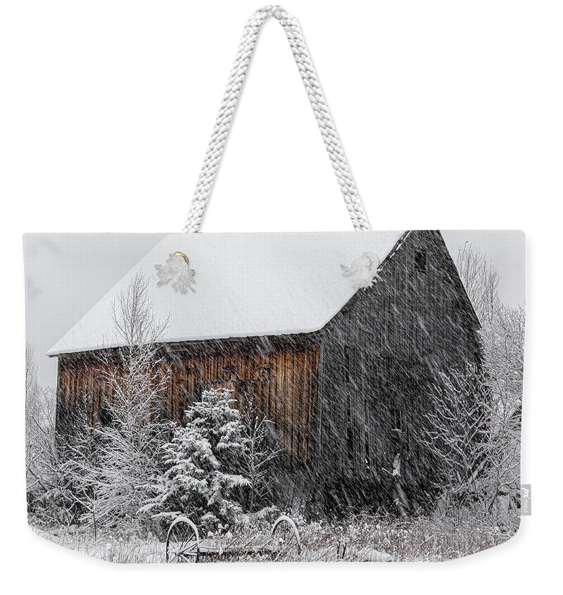 Maine Weekender Tote Bag featuring the photograph Snowy Barn by Colin Chase