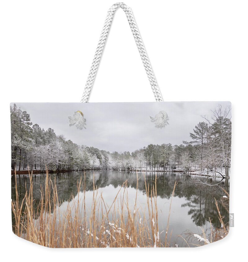 Bowie Nature Park Weekender Tote Bag featuring the photograph Snowy Bowie Nature Park by Debbie Karnes