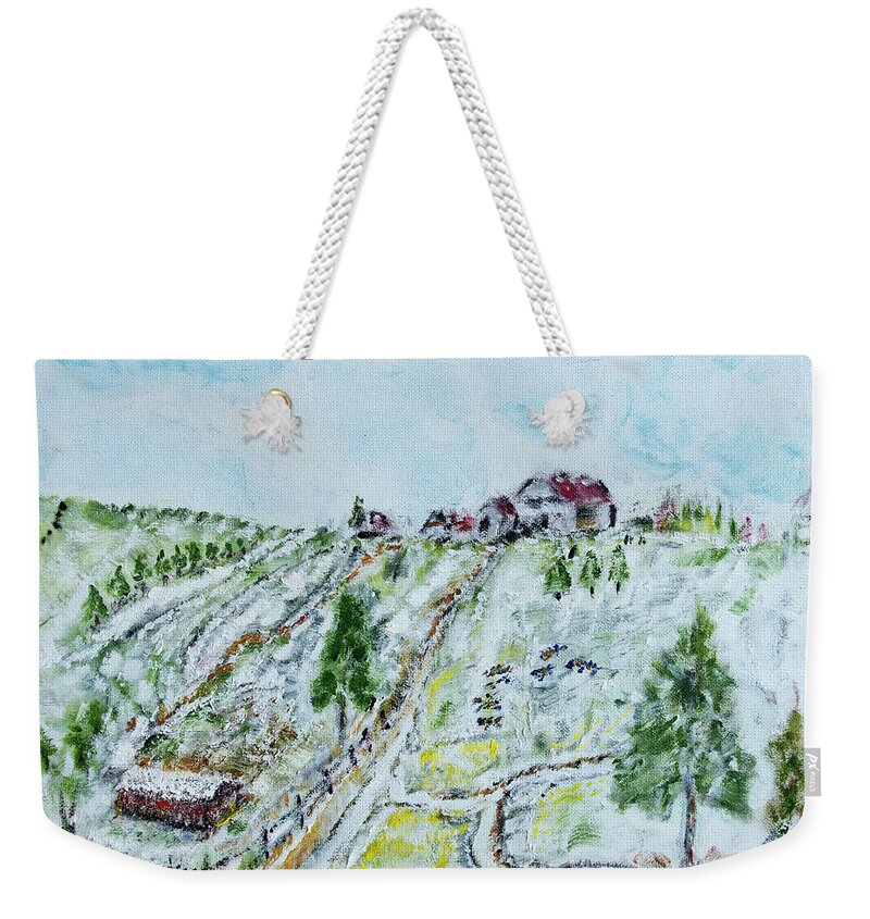  Weekender Tote Bag featuring the painting Snowy Farmland by David McCready