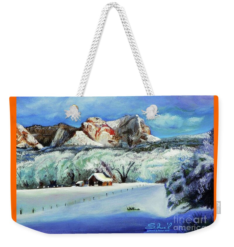 Sherril Porter Weekender Tote Bag featuring the painting Snowy Sugar Knoll by Sherril Porter