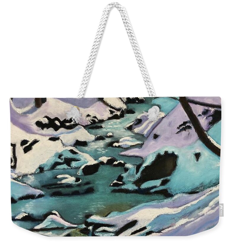 Snowy Creek Weekender Tote Bag featuring the painting Snowy Creek by Shirley Galbrecht
