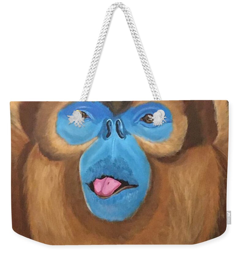  Weekender Tote Bag featuring the painting Snub Nose Monkey-Back at You by Bill Manson