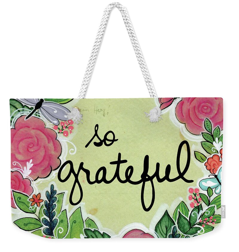 Mixed Media Weekender Tote Bag featuring the mixed media So Grateful by Julie Mogford