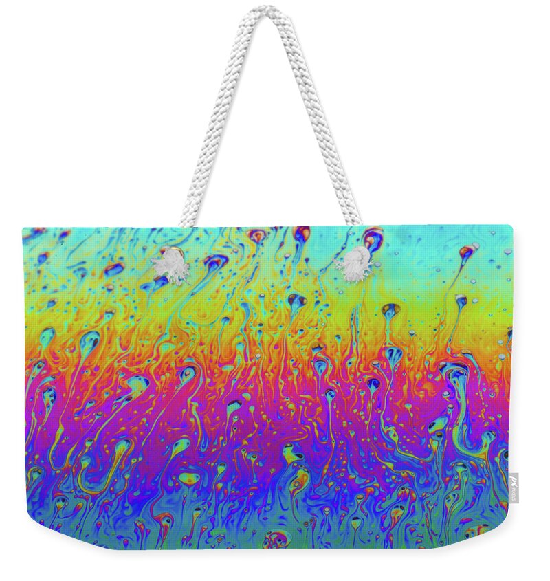 Bubble Weekender Tote Bag featuring the photograph Soap Bubble Air Molecules by SR Green