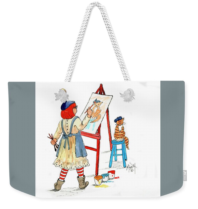 Little Artist Weekender Tote Bag featuring the drawing Sofie The Artist by Marilyn Smith