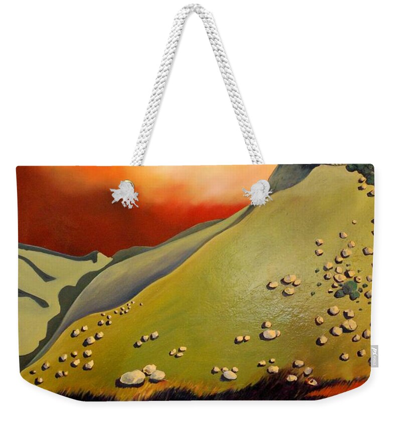 Hills Weekender Tote Bag featuring the painting Soft Hills by Franci Hepburn