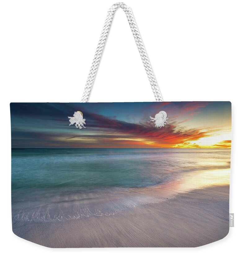 Beach Weekender Tote Bag featuring the photograph Soft Waves at Sunset by Mike Whalen