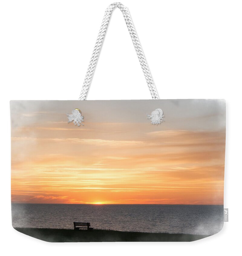 Orange Weekender Tote Bag featuring the mixed media Solitary Sunset by Moira Law