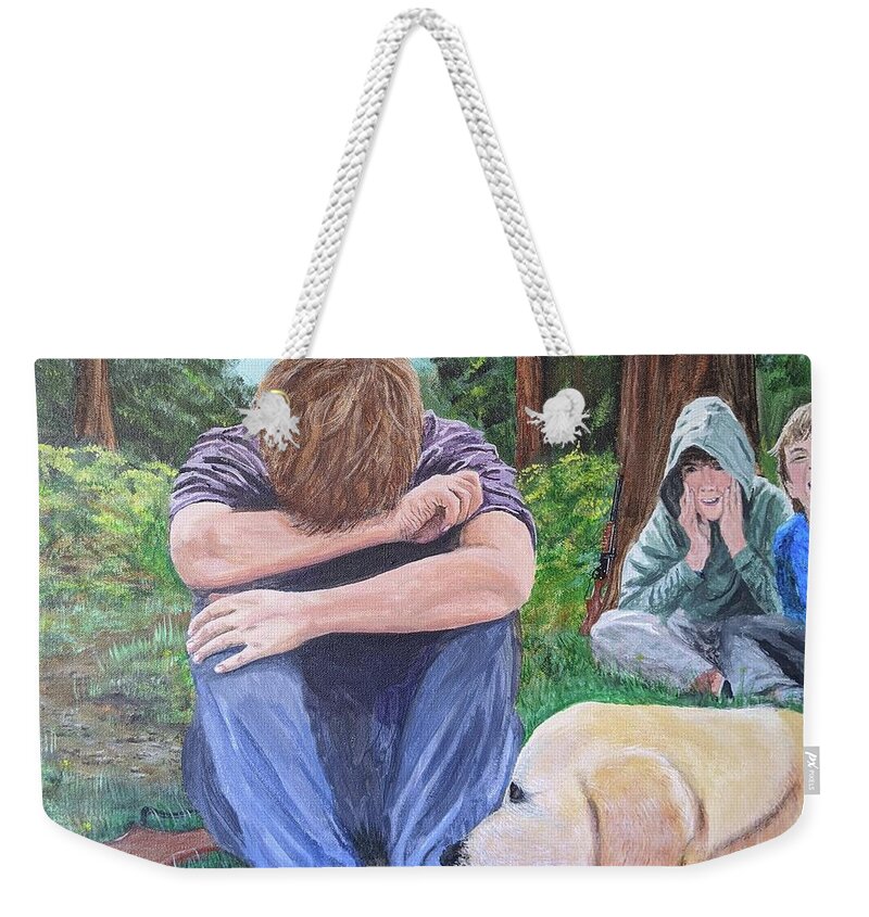 Regret Weekender Tote Bag featuring the painting Something Lost by Kevin Daly