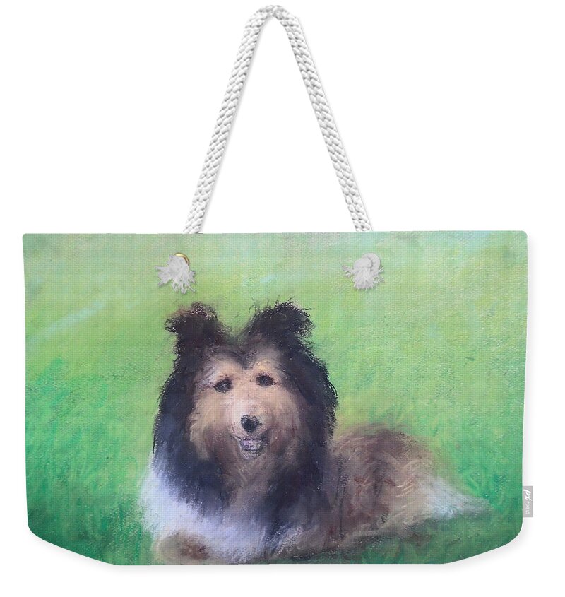 Dog Portraits Weekender Tote Bag featuring the painting Sonic by Jen Shearer