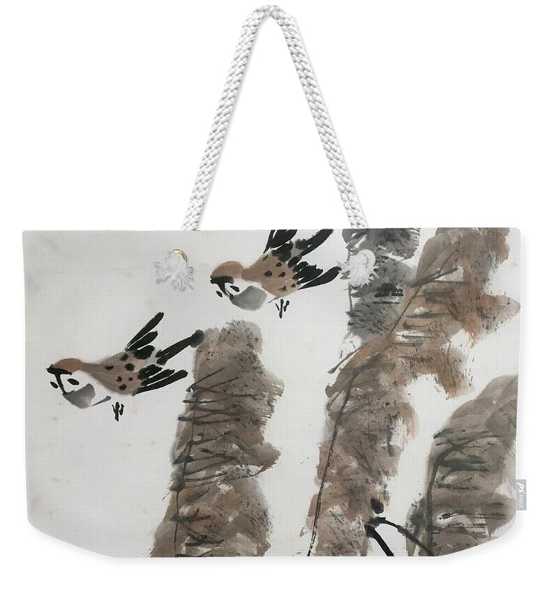 Bird Weekender Tote Bag featuring the painting Spring News by Carmen Lam