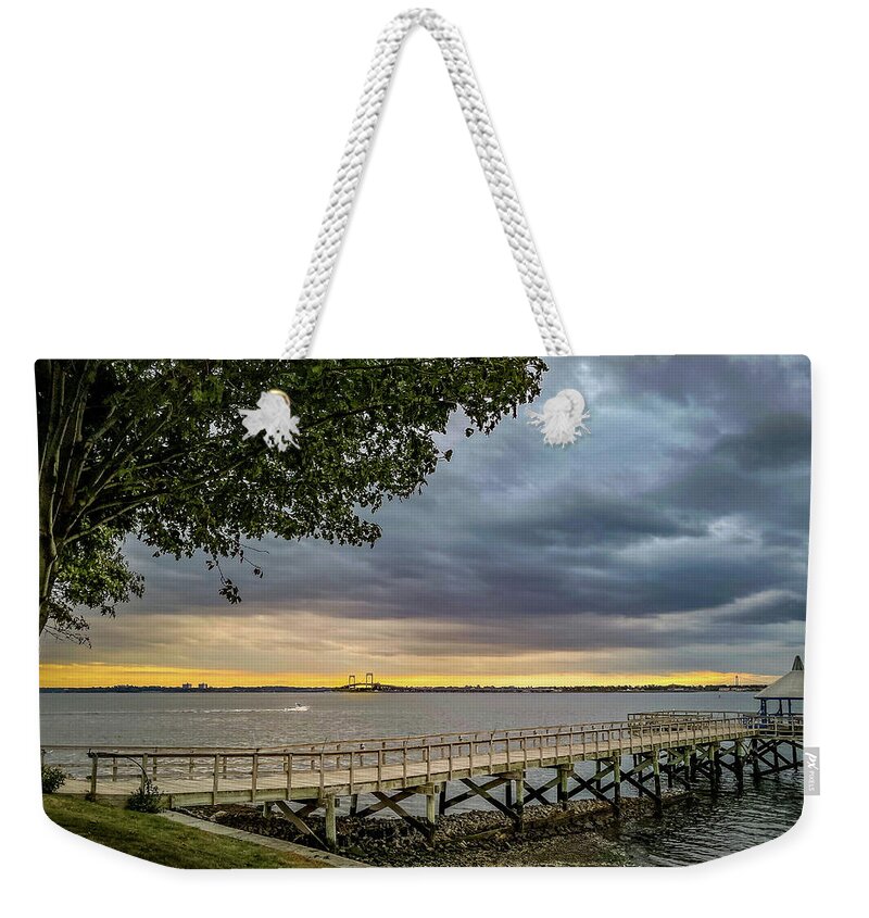 Tree Weekender Tote Bag featuring the photograph Sound View at Sunset by Frank Mari