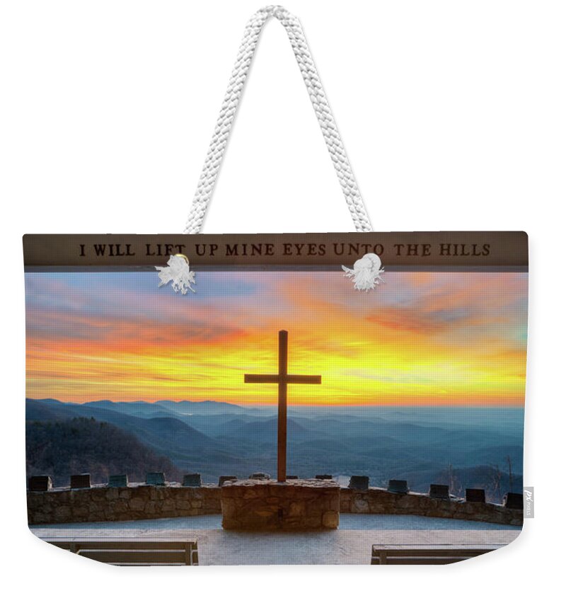Pretty Place Chapel Weekender Tote Bag featuring the photograph South Carolina Pretty Place Chapel Sunrise Embraced by Dave Allen