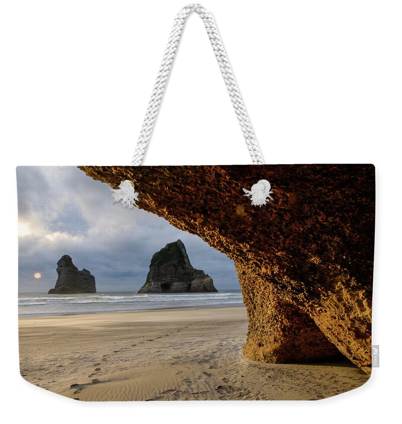 Wharariki Beach Weekender Tote Bag featuring the photograph Castles Of Sand - Farewell Spit, South Island. New Zealand by Earth And Spirit
