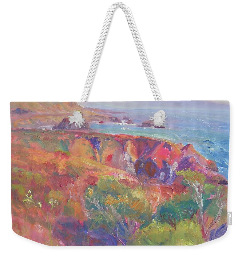 Goat Rock Weekender Tote Bag featuring the painting South to Goat Rock by John McCormick