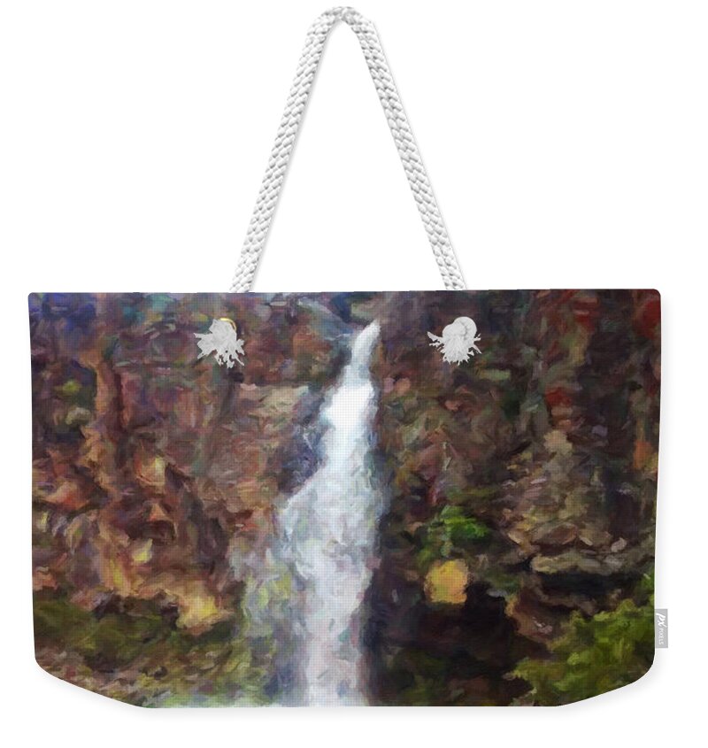 Landscape Weekender Tote Bag featuring the painting Southern Falls, New Zealand by Trask Ferrero